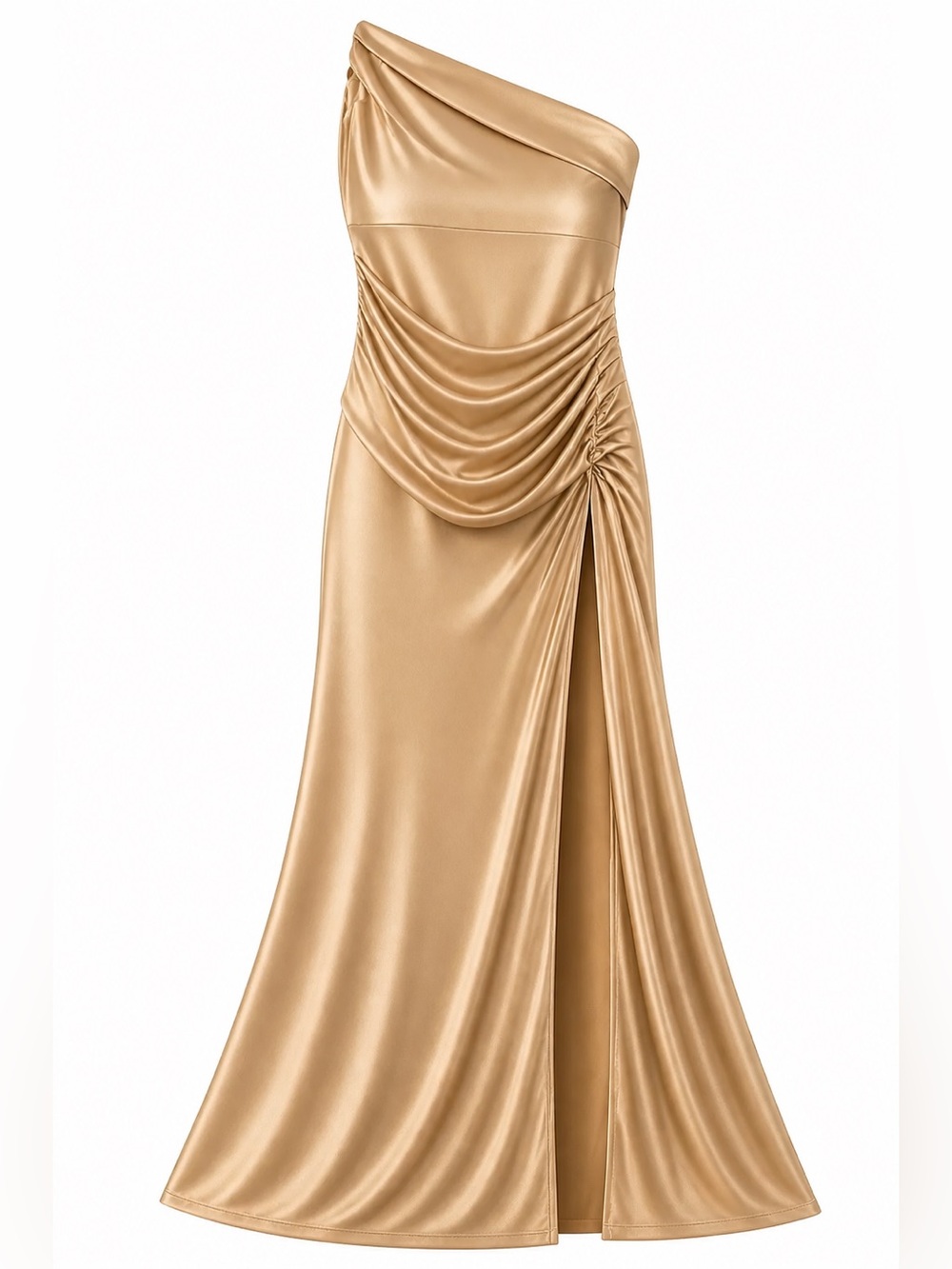 One-Shoulder  Evening Gown in Gold/champagne color